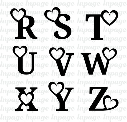 Love Alphabet Letter svg, Heart alphabet Dxf files, Heart Outline Alphabet Vector, Heart line art Alphabet Cutting files Digital Download