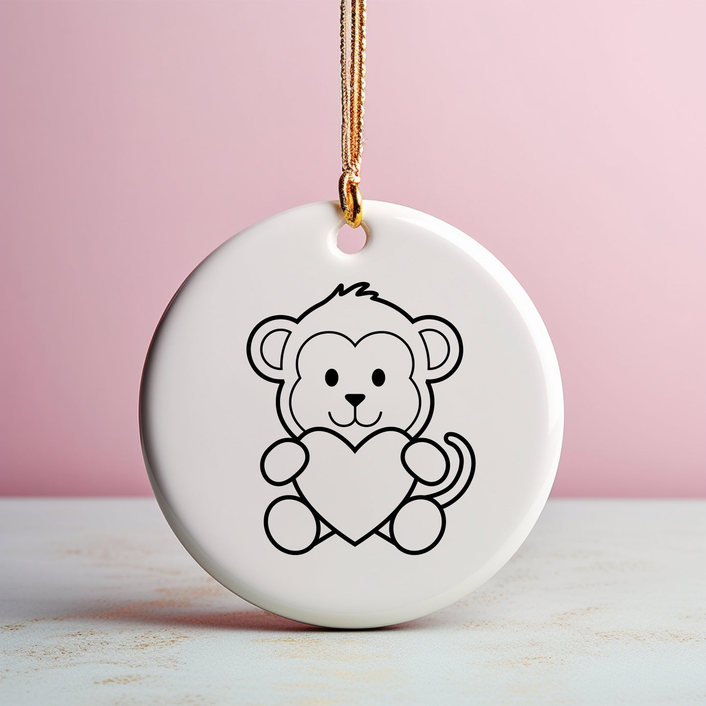 Monkey with Heart SVG, Valentine's Day Animal Clipart, Cute Monkey Outline Vector, Kids Valentine Gift, Monkey Cut files Digital Download