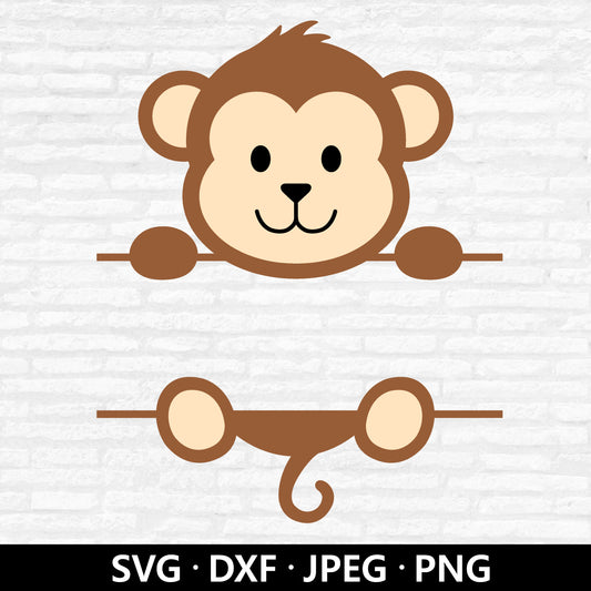 Monkey Monogram SVG, Split Monogram Svg, Baby Monkey SVG, Cute Monkey cut file, Baby Shower Shirt, Customize with name SVG Digital Download