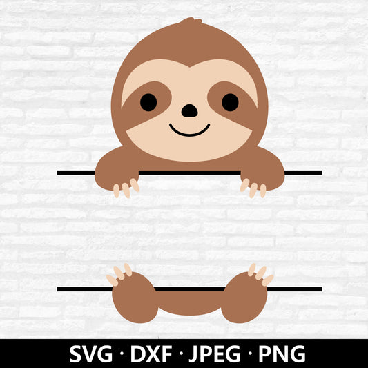 Sloth Monogram SVG, Split Clipart, Cute Sloth Shirt SVG, Split monogram SVG, Animal Name Frame Dxf, Sloth Cut Files Digital Download