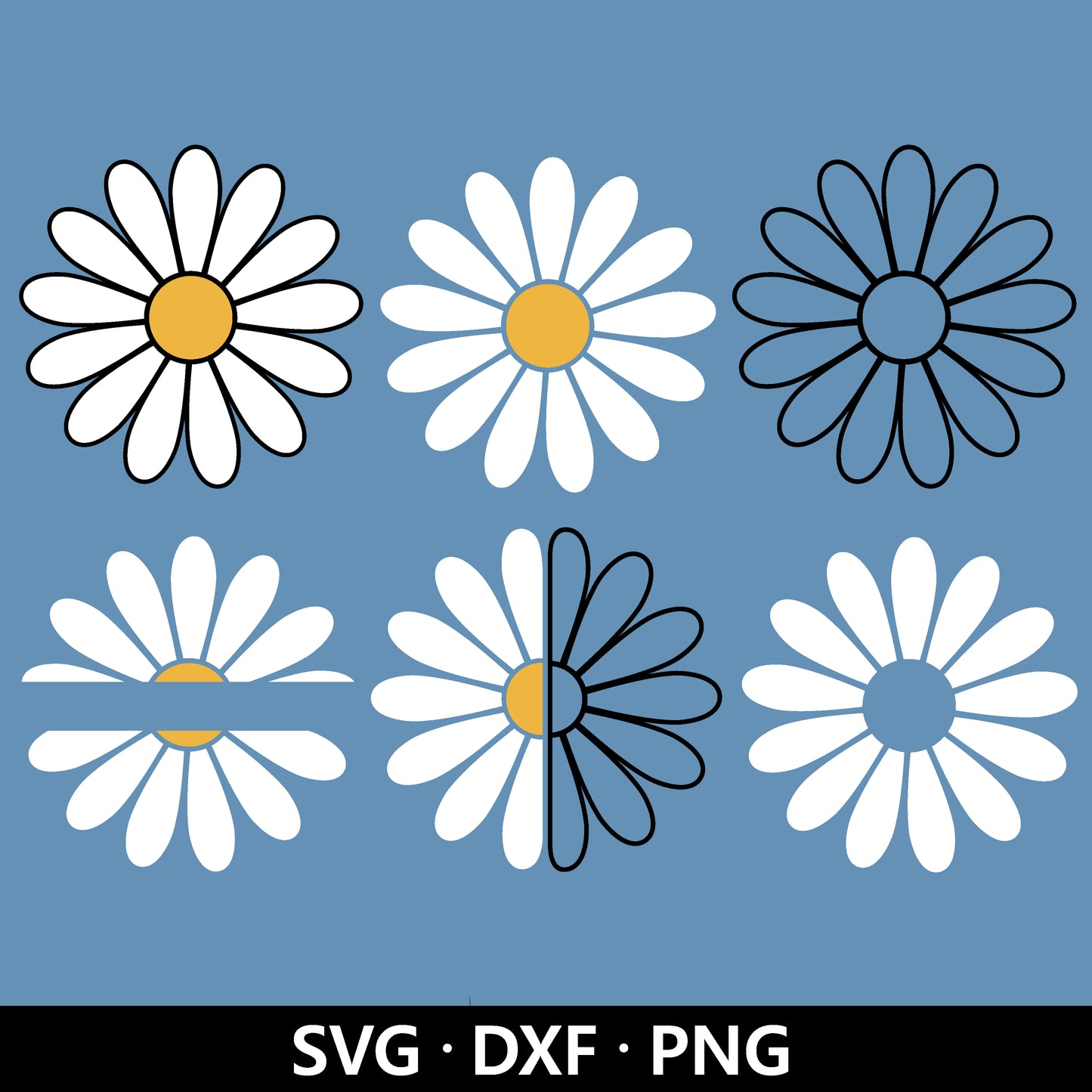 Daisy SVG, Split Monogram Svg, Flower Vector, Floral decor clipart, Half Daisy Svg, Spring flower Svg, Daisy Cut Files Digital Download