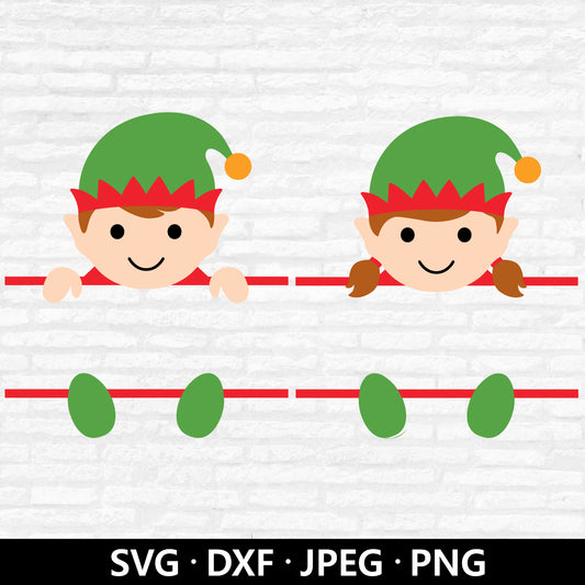 Christmas Elf Monogram SVG, Split Monogram svg, Elf Boy girl SVG, Christmas Clipart, Name Frame SVG, Cute Elves Cut files Digital Download