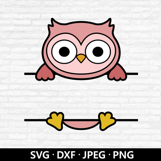 Owl Monogram SVG, Cute Owl Vector, Owl Clipart, Split Monogram PNG, Kids Boy girl Frame, Baby Shower Svg, Owl cut files Digital Download