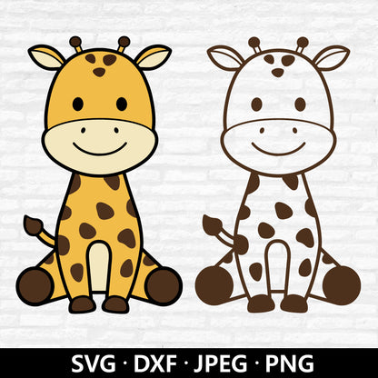 Baby Giraffe SVG, Giraffe Clipart, Jungle Animals Png, Cute animal Dxf, Baby Kids Animal Shirt, Giraffe Outline Cut files Digital Download