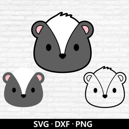 Skunk Face SVG, Skunk Vector Files, Woodland Animal Clipart, Cute Animal Face PNG, Skunk Outline files, Skunk Cut files Digital Download