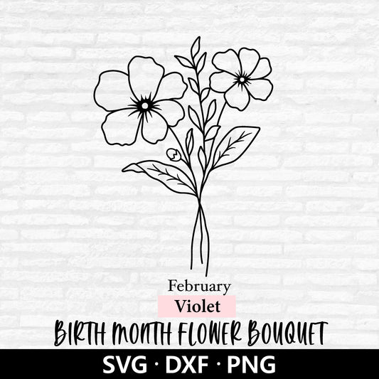 Birth Month Flower Bouquet SVG, Floral Vector, Birth Month Flower, February Flower Violet Clipart, Flower Bouquet Cut files Digital Download