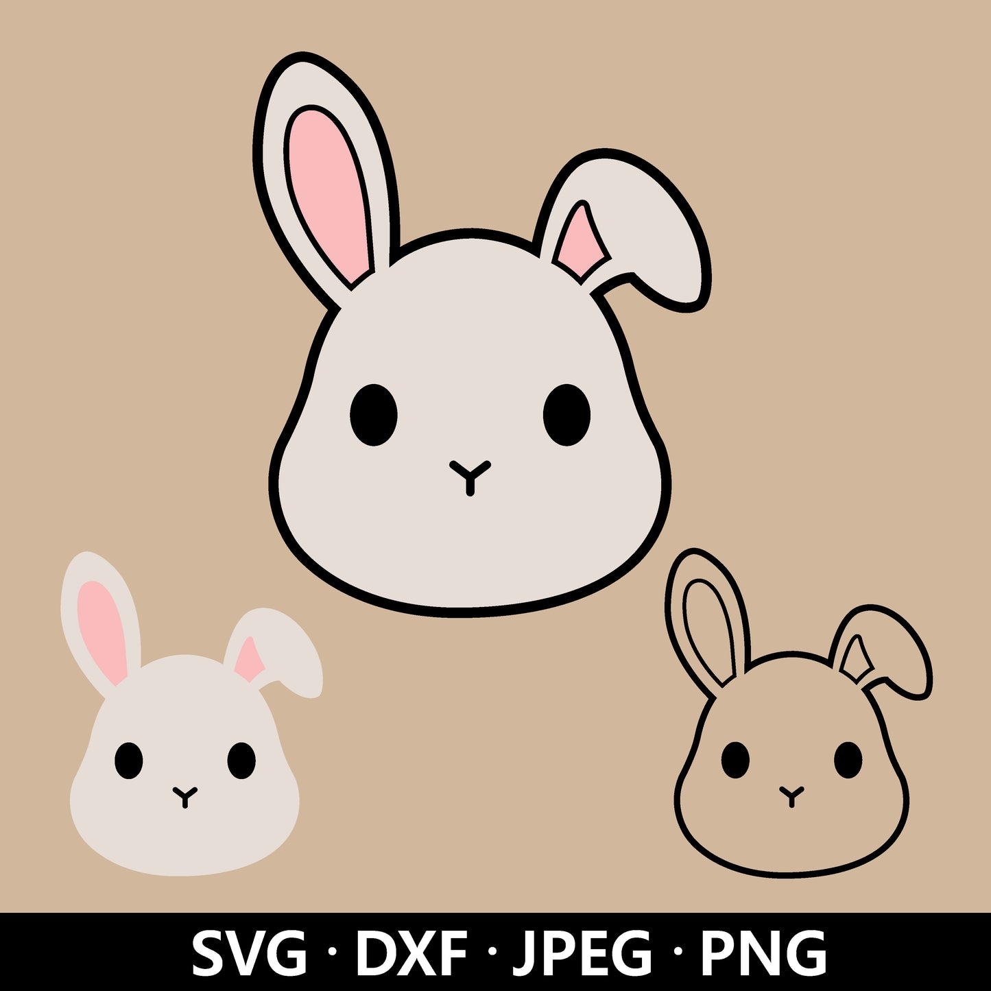 Cute Bunny Face SVG, Easter Bunny Vector, Bunny Kids Shirt Svg, Rabbit Clipart, Bunny Outline Dxf, Rabbit Face Cut files Digital Download