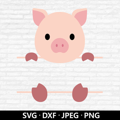 Pig Monogram SVG, Baby Pig Vector Files, Pig Name Label Clipart, Split Monogram Frame Png, Customize with name Cut files Digital Download