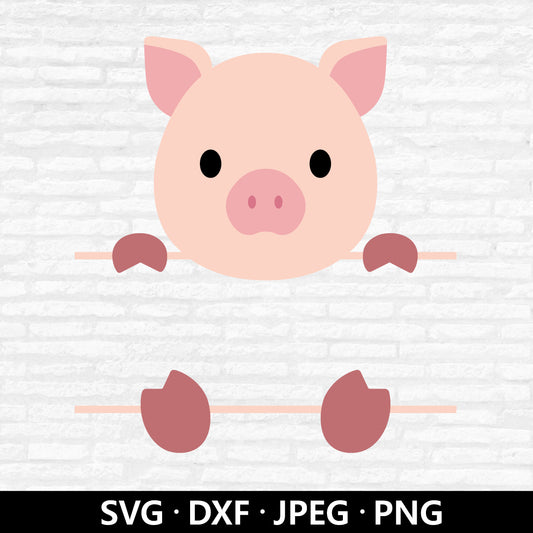 Pig Monogram SVG, Baby Pig Vector Files, Pig Name Label Clipart, Split Monogram Frame Png, Customize with name Cut files Digital Download