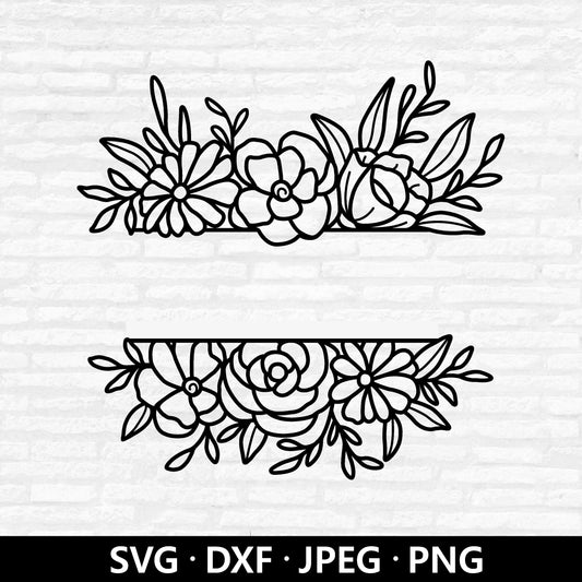 Floral Border SVG, Floral Frame Png, flower border Vector, Floral monogram dxf, wildflower Clipart, Floral Cut files Digital Download