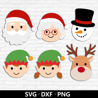 Christmas Face SVG bundle, Cute Santa Face Vector, Mrs. Claus, Elf Boy Girl Clipart, Xmas Reindeer Holiday Snowman Cut file Digital Download