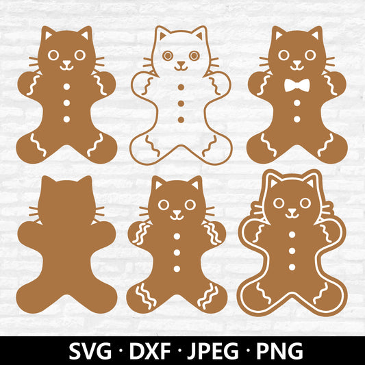 Gingerbread Cat SVG, Christmas Clipart, Holiday Cookies Winter PNG, Gingerbread Cut Files Digital Download