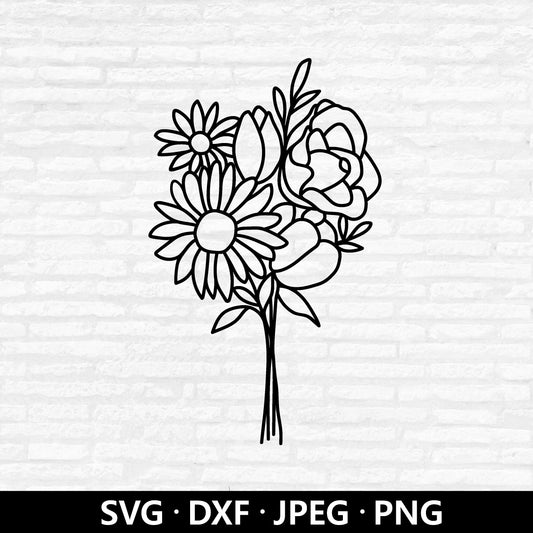 Flower Bouquet SVG, Floral Vector, Flowers Printable Clip Art, Wildflower Cut files Digital Download