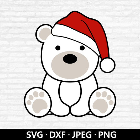 Christmas Bear SVG, Bear Santa hat Clipart, Christmas Bear DXF, Cute Animal Santa hat PNG, Polar Bear Santa Hat Cut Files Digital Download