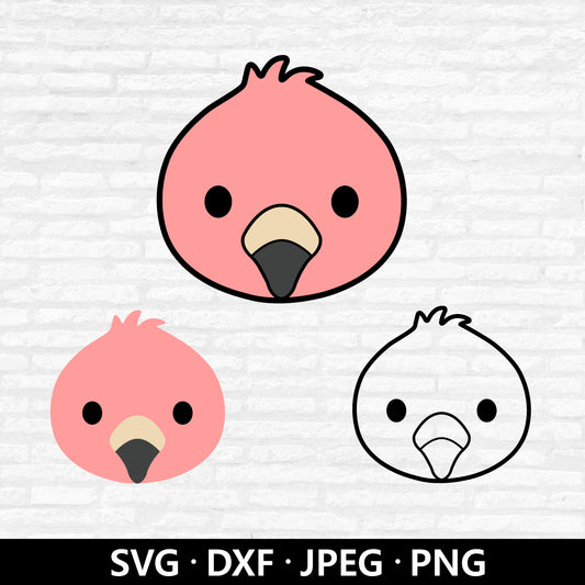 Flamingo Face SVG, Baby Flamingo Vector, Summer Tropical Cute Animal Flamingo clipart, Jungle Animals Bird Cutting files Digital Download
