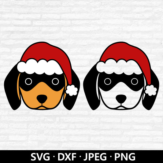 Dachshund Santa Hat SVG, Christmas Dachshund Clipart, Xmas hat Dog Face Vector, Winter Puppy Vector, Dachshund Cut files Digital Download