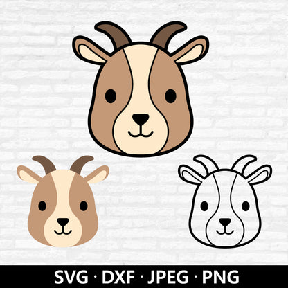 Goat Face Svg, Cute Goat Vector, Goat Head PNG, Boy Girl Kid Goat Farmhouse Clipart, Cute animal SVG, Baby Goat Cut files Digital Download
