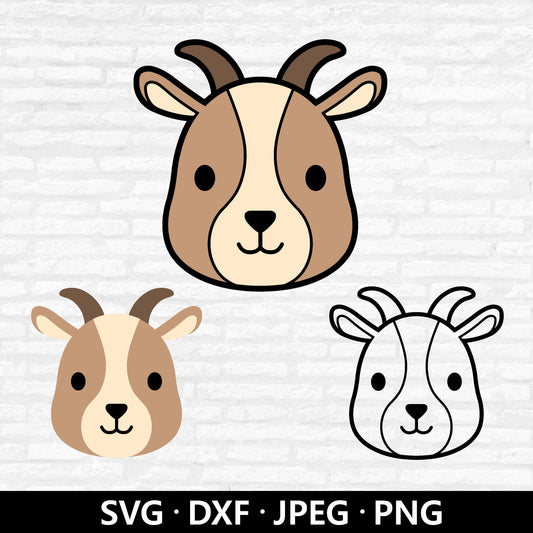 Goat Face Svg, Cute Goat Vector, Goat Head PNG, Boy Girl Kid Goat Farmhouse Clipart, Cute animal SVG, Baby Goat Cut files Digital Download