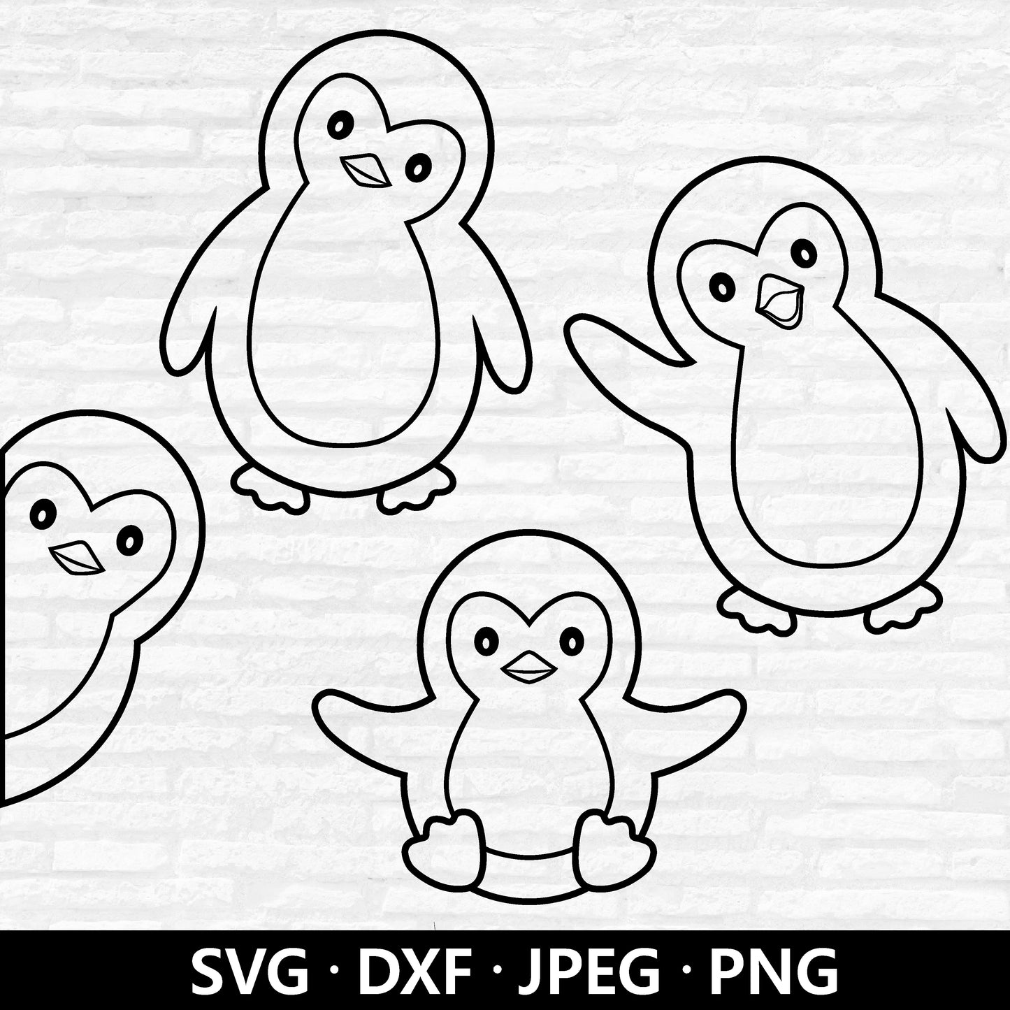 Penguin Outline SVG, Penguin SVG Bundle, Cute Penguins Clipart, Baby Shower Kids Shirt, Winter Christmas animal Cut Files Digital Download