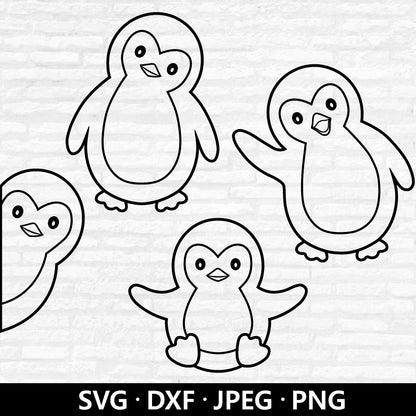 Penguin Outline SVG, Penguin SVG Bundle, Cute Penguins Clipart, Baby Shower Kids Shirt, Winter Christmas animal Cut Files Digital Download