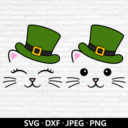 St Patricks Cat SVG, Kitten whiskers cut file, Cat Face Vector, Cute Cat Eyelashes, Cat head, St Patricks Day Cut files Digital Download