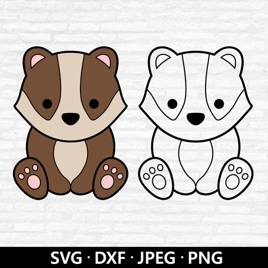 Cute Badger SVG, Badger Outline Dxf, Forest Animals Vector, Badger PNG, baby Badger Clipart, Nursery Animal Cut files Digital Download