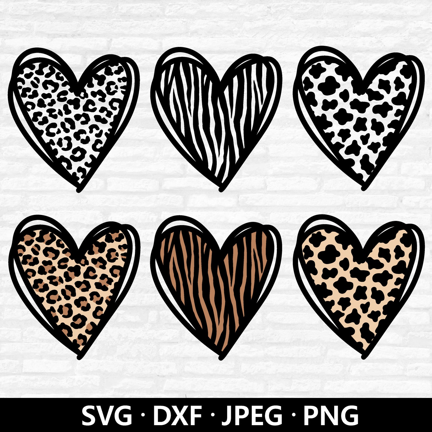 Animal Print Hearts SVG, Valentine Vector, Heart Bundle PNG, Leopard Print Heart Clipart, Valentines Day Heart Cut Files Digital Download