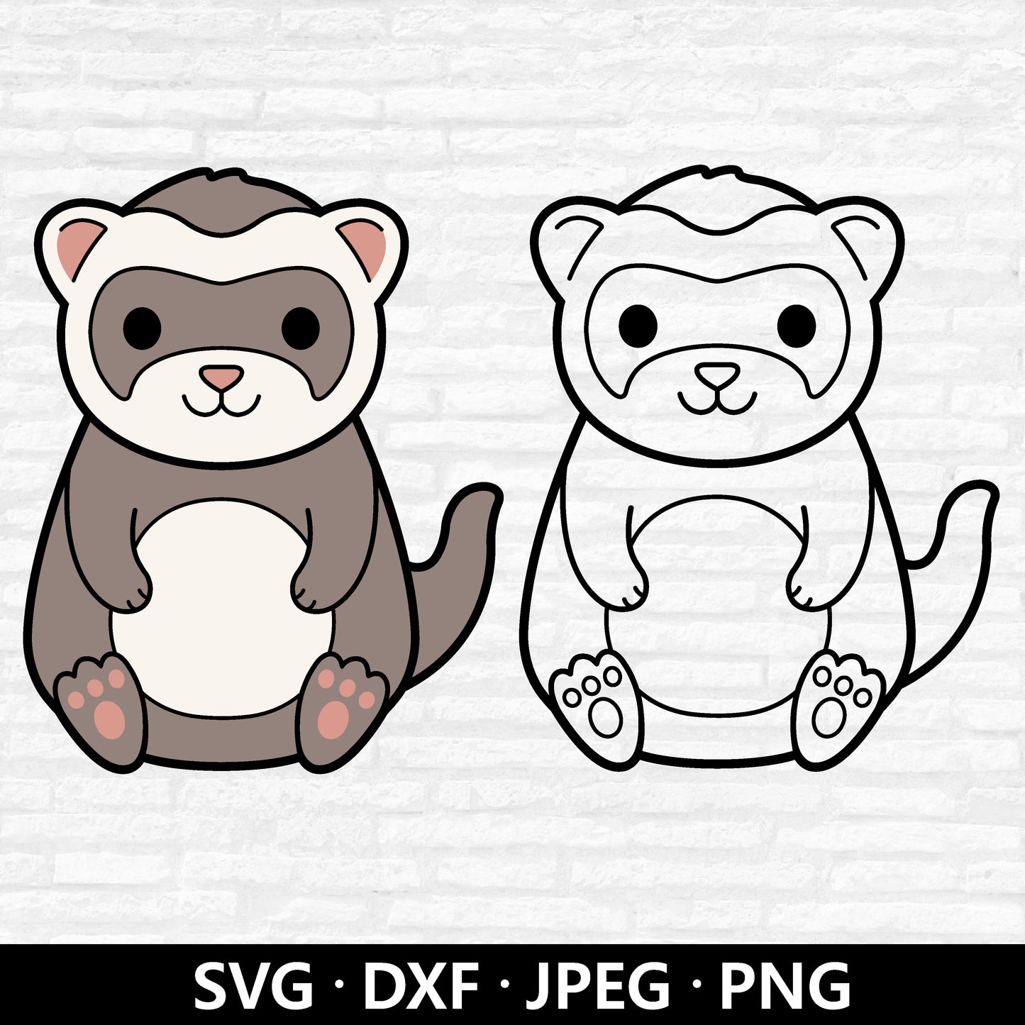 Cute Ferret SVG, Ferret Clipart, Forest animal cutting file, Cute Animals Outline, Ferret Vector, Kawaii Ferret cut files Digital Download