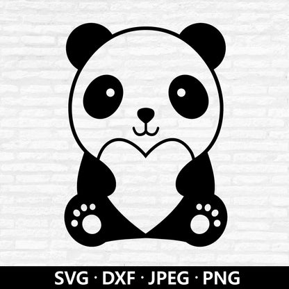 Panda Heart Outline SVG, Cute Baby Panda Vector, Panda Valentines Day Cut File, Panda Clipart, Valentine Animal Cut files Digital Download