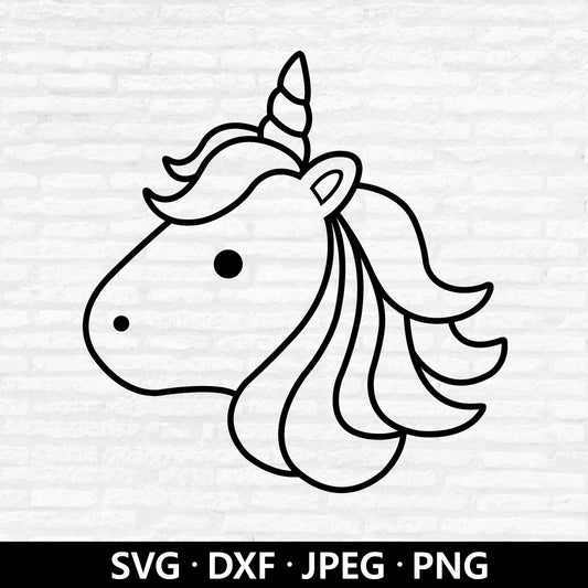 Unicorn Face Outline SVG, Unicorn Vector, Baby Birthday, Kids Unicorn Shirt, Unicorn horn Clipart, Unicorn Cut files Digital Download