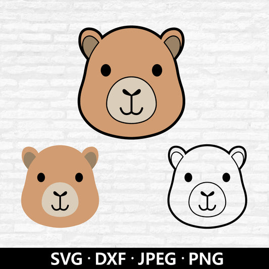 Capybara Face SVG, Jungle Animals Clipart, Cute Capybara Vector, Capybara Outline Dxf, Nursery Animal Cut files Digital Download