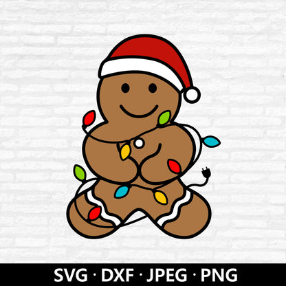 Christmas Gingerbread Svg, Cute Gingerbread Vector, Christmas lights Clipart, Gingerbread Man PNG, Christmas Cut Files Digital Download