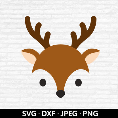 Cute Deer Face SVG, Reindeer Dxf, Baby Kids Deer Woodland cutting File, Cute animal Deer clipart, Reindeer Face Cut files Digital Download