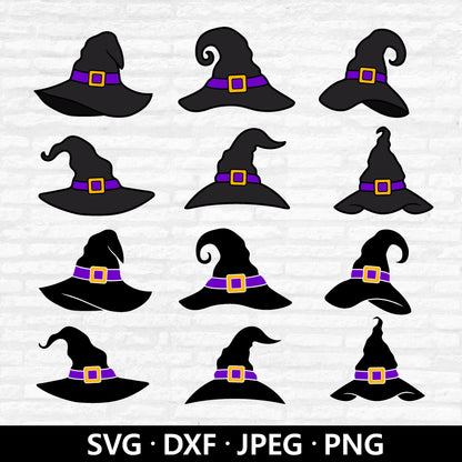 Halloween Hat SVG Bundle, Witch Hat Clipart, Spooky Hat Design Layered file, Hand Drawing Hat DXF, Halloween Cut Files Digital Download
