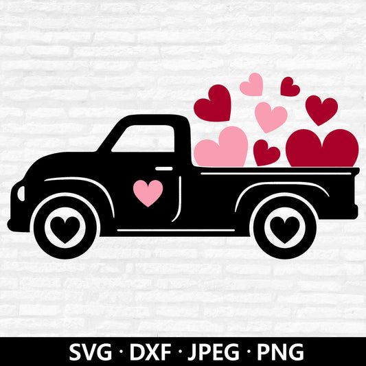 Valentines red Truck SVG, Valentines vintage Truck ,Valentines Cutting File svg, Hearts Truck svg, loads of love Cut files Digital Download