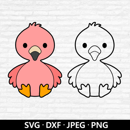Cute Flamingo SVG, Flamingo Outline Clipart, Summer Tropical Cute Animal Flamingo Vector, Jungle Animals Bird Cutting files Digital Download