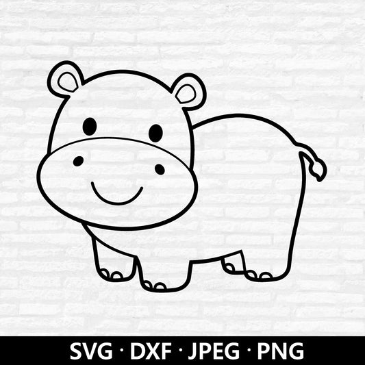 Hippo Outline SVG, Baby Hippo Vector file, Cute Hippo Clipart, Nursery Animal Svg, Hippopotamus Clipart, Hippo Cut files Digital Download