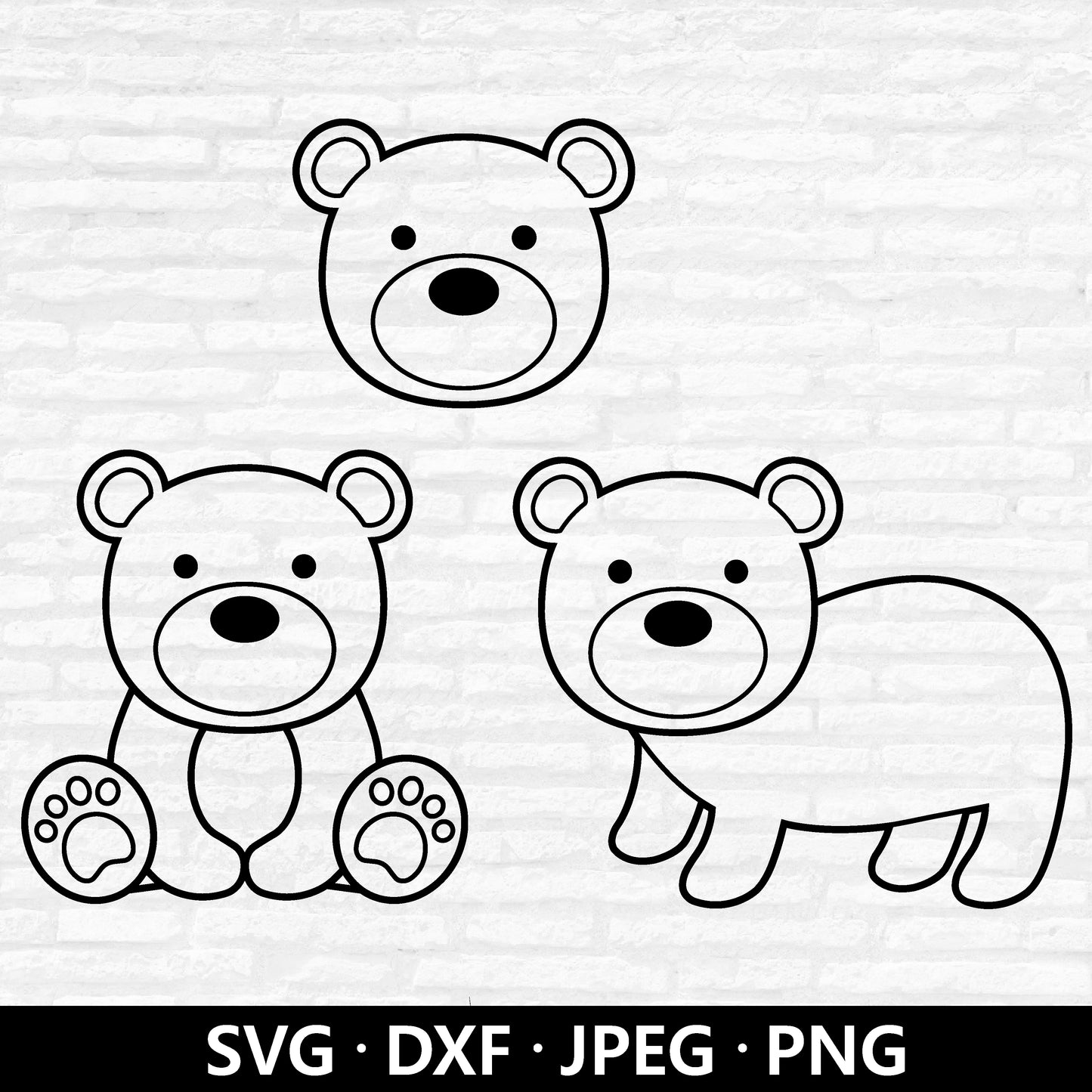 Cute Bear Outline SVG, Bear Face Vector, Baby Shower Gift, Bear Zoo animals Clipart, Cute Animal PNG, Bear Cut Files Digital Download