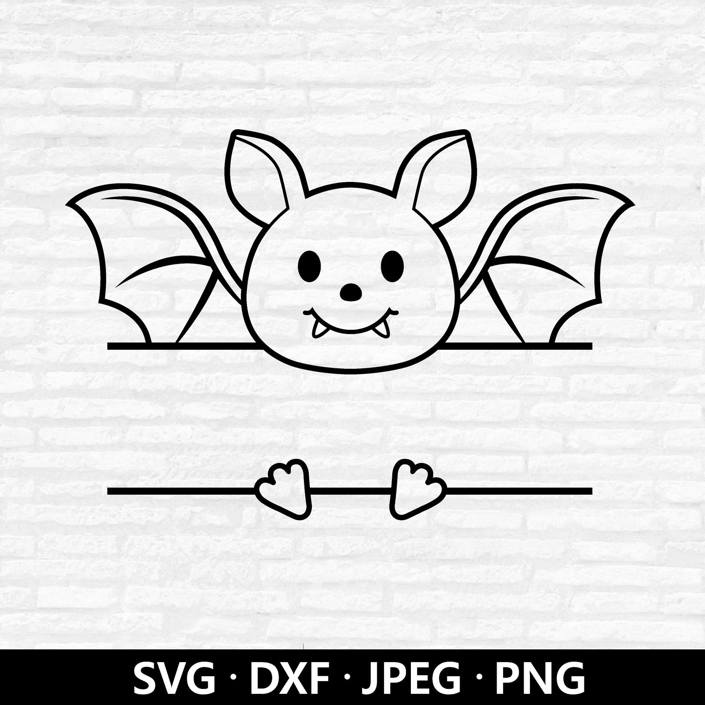 Cute Bat Monogram SVG, Halloween Bat Clipart, Flying Bat Vector, Split Monogram Name Frame PNG, Halloween Cut Files Digital Download
