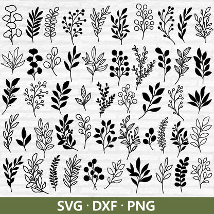 Leaves SVG, 50 Leaves Svg Bundle, Hand Drawn Leaves SVG, Leaf Svg, Botanical clipart, Greenery Svg, Leaf vector cut files Digital Download