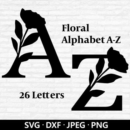 Floral Alphabet Letter SVG, Floral Capital Alphabet PNG files, Fancy letters SVG, Flower Monogram Alphabet Cut files Digital Download