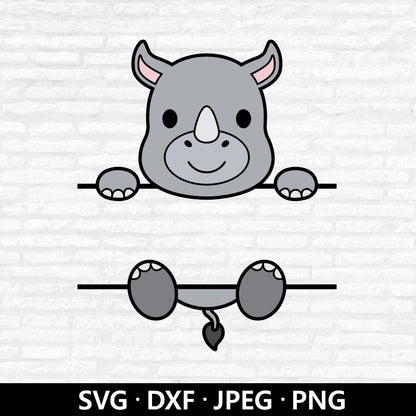 Rhino Monogram SVG, Rhino Vector, Split Monogram Svg, Cute Rhino DXF, Baby Shower Shirt, Rhinoceros Name Frame cut files Digital Download