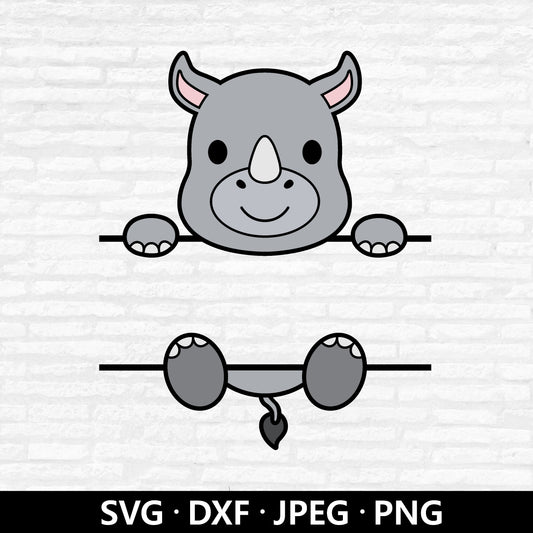 Rhino Monogram SVG, Rhino Vector, Split Monogram Svg, Cute Rhino DXF, Baby Shower Shirt, Rhinoceros Name Frame cut files Digital Download