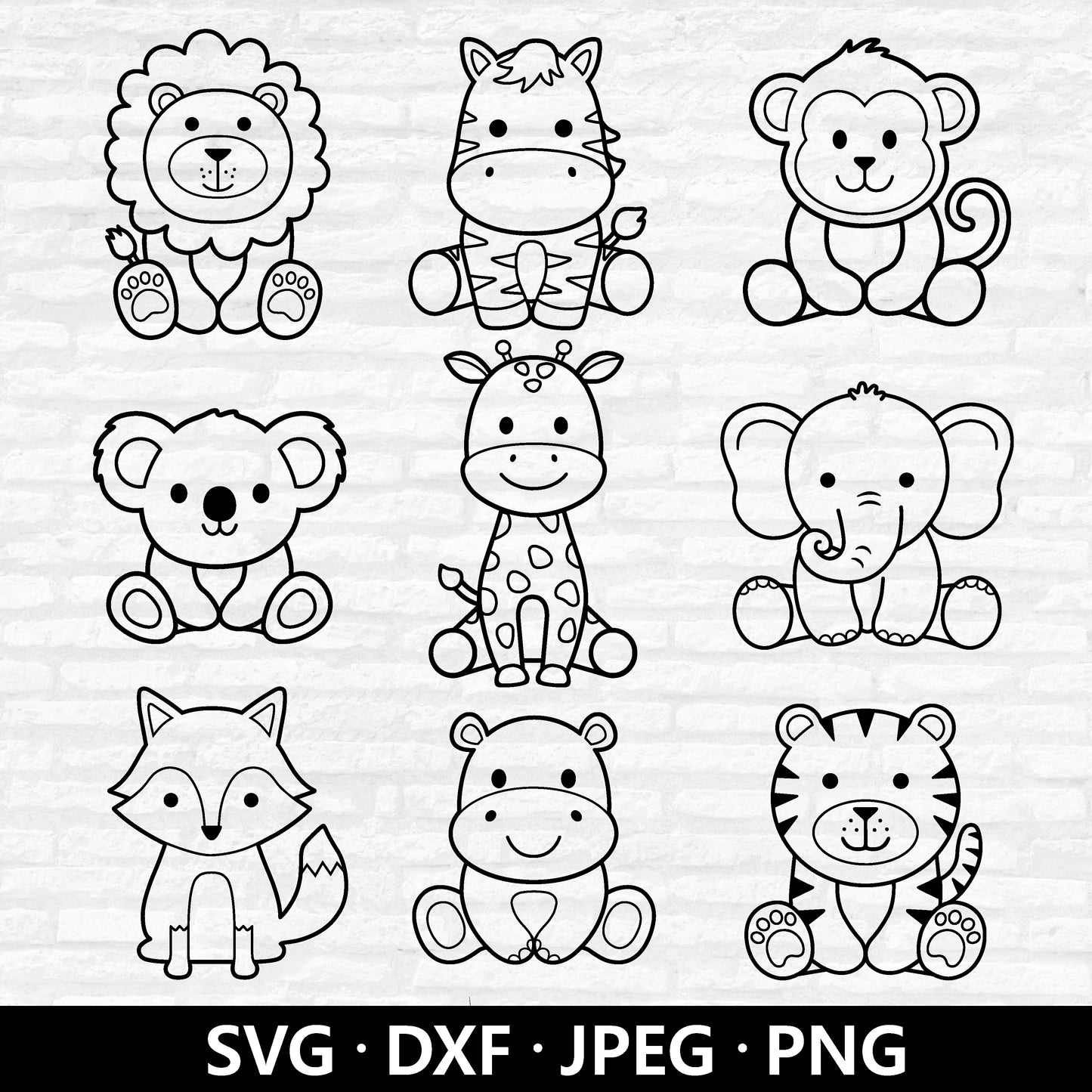 Safari animals outline SVG, Animal SVG bundle, Jungle animals Clipart, Cute Animals cutting file, Baby Animals Cut Files Digital Download