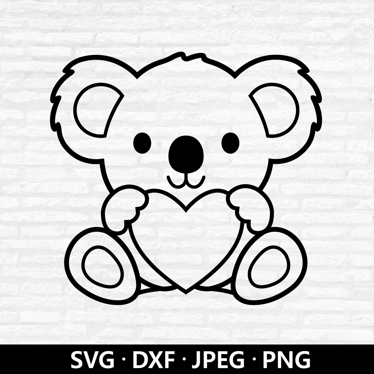 Valentine Koala SVG, Koala with Heart PNG, kids Koala shirt, Koala clipart, Cute Koala Vector, Koala Outline Cut files Digital Download