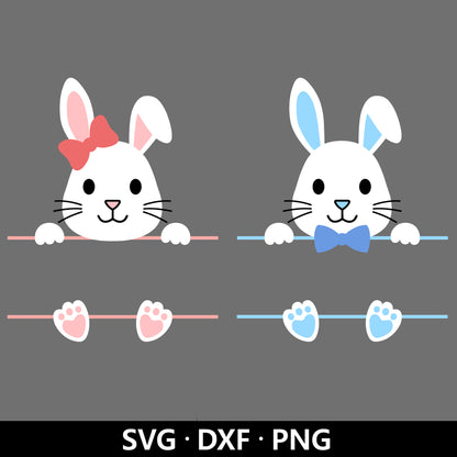 Bunny Name Frame SVG, Rabbit Monogram Frame Dxf, Bunny Vector, Easter Clipart, Easter Split Monogram, Bunny Cut Files Digital Download