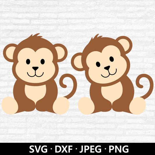 Cute Monkey SVG, Baby Monkey Vector, Layered files, Monkey Clipart, Jungle animals SVG, Cute Animal Monkey Cut Files Digital Download