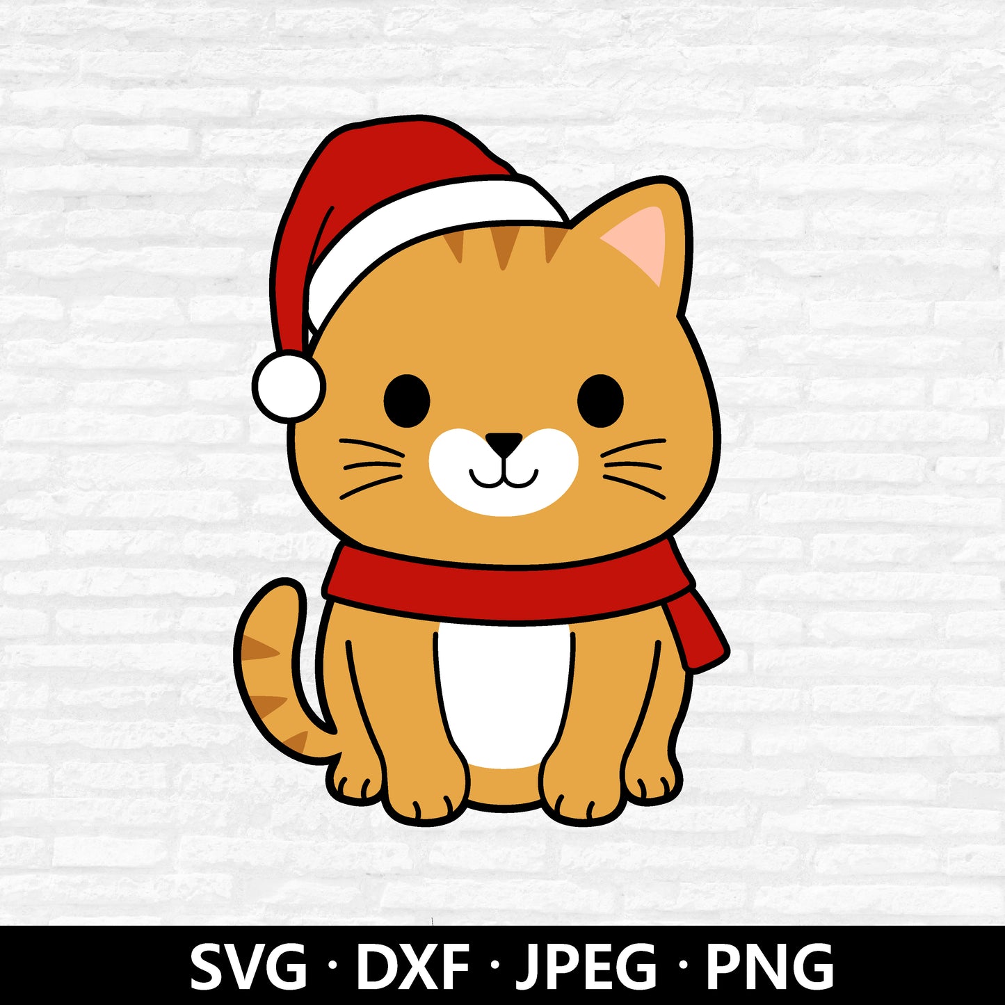 Christmas Cat Svg, Xmas Holiday Kitty, Cat with Santa Hat Cut Files Digital Download
