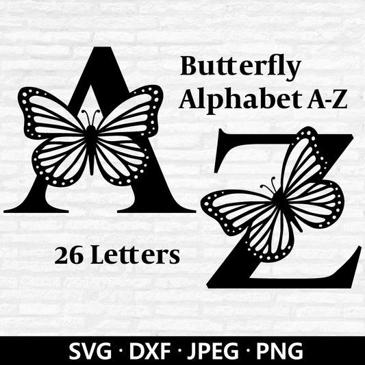 Butterfly Monogram SVG, flying Butterflies Alphabet Monogram, Capital Alphabet Font PNG file, Butterfly Letters Cut files Digital Download