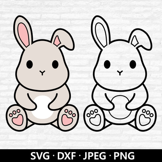 Cute Bunny SVG, Baby Rabbit Vector, Easter Bunny cut file, Rabbit Outline Clipart, Layered files, Nursery Animal Cut files Digital Download